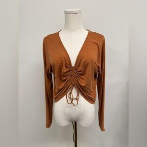 JoyLab Ruched V-Neck Workout Top – Cinnamon Burnt Orange – Size S – NWOT